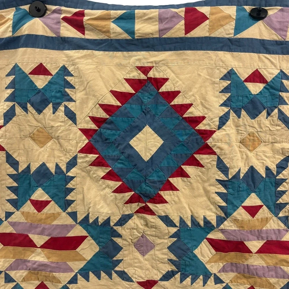 American Pacific Southwestern Geometric Cotton Quilt Wall Hanging Blue Red Tan
